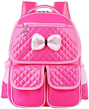 Neeior Cute Bow-knot Kids Girls Waterproof PU Backpack Pupils Shoulder Schoolbag Travel Rucksack Rose Red