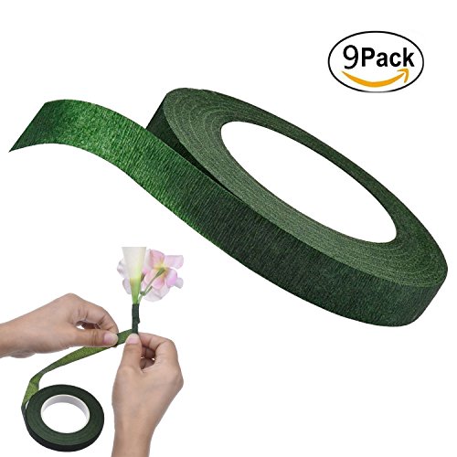 1/2" x 30 Yards Dark Green Floral Tape Artificial Tape Stem Wrap for Bouquet Stem Wrap Floral Arranging Craft Projects Corsages, Wedding Bouquet (9pcs)