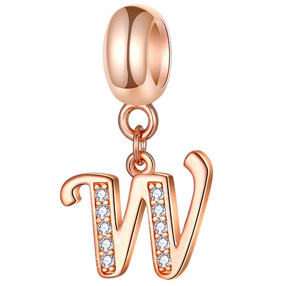 925 Sterling Silver Rose Gold Charm Alphabet Charm Love Charm Anniversary Charm Birthday Charm for Pandora Charm Bracelet (W)