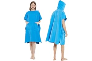 CAREWORX Surf Beach Poncho Wetsuit Changing Towel Bath Robe with Hood for Surfing Swimming Bathing Adults Men Women -One Size Fit All (Blue with Pocket)