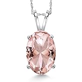 Gem Stone King 14K White Gold Customized and Personalized Oval 14X10MM Gemstone Birthstone Pendant Necklace for Women With 18 Inch Chain