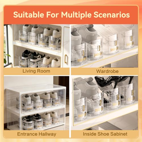 XENWA 10 Pack Shoes Organizer for Closet, Adjustable Highth Shoe Slot for Pair of Shoes, 50% Space Saver Double Layer Shoe Stacker, Stability Clear Display Shelf Rack Holder for Inside Closet Storage