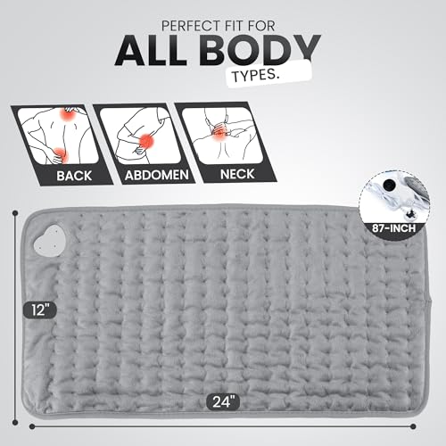 BIVATU Electric Heating Pad – 6 Temperature Levels, Auto Shut-Off, 87-Inch Power Cord, Machine Washable – Pain Relief for Back, Neck, Shoulders, Abdomen, and Period Cramps