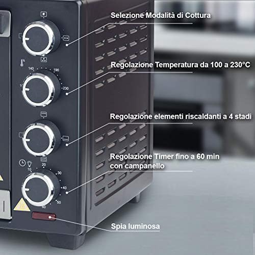 38 Litri Bakaji Forno Fornetto Elettrico Ventilato 38 Lt Potenza 1600W con  Luce Interna 4 Selezioni di Cottura Temperatura Regolabile Timer Girarrosto  e Accessori Fornetti elettrici Casa e cucina berjaya.edu.my