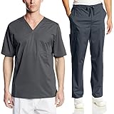 Cherokee Mens Luxe Scrub Set Medical/Dentist Uniform V-Neck Top, Drawstring Pant (Large, Pewter)