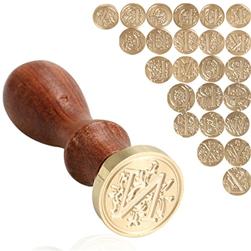 Michelle Dore Retro Wood Classic 24 Letter A-Z Alphabet Initial Sealing Wax Seal Stamp Post Decorative