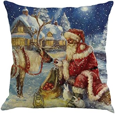Merry Christmas Vintage Throw Pillow Cover Case Santa Clause Cushion Cover 18x18 (Flax, B)