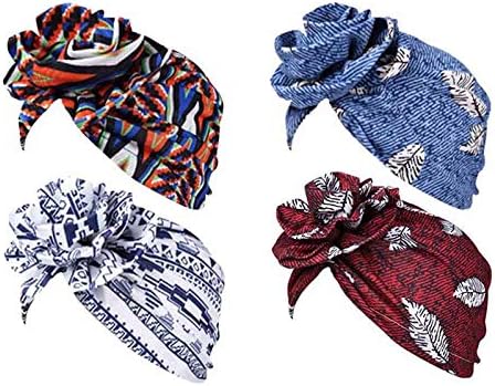 4 Pcs Sleep Hat Cotton Flower Bonnet Night Sleeping Caps Head Wrap for Women and Girls