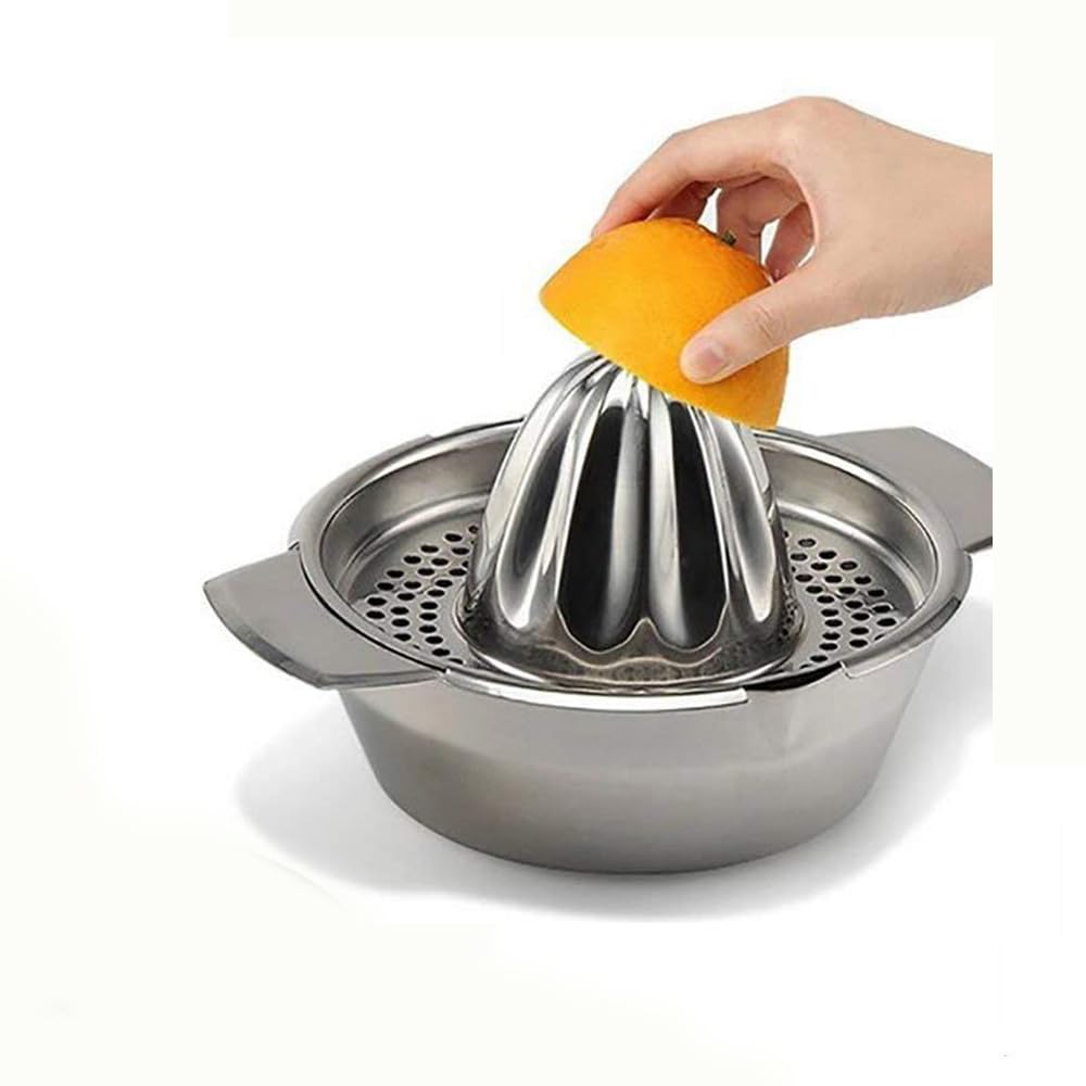 Lemon Squeezer,Stainless Steel Fruit Hand Press Juice Citrus Lemon Juicer with Strainer＆ 350ML Container Manual Lemon Slice Squeezer Fruit Juicer for Squeezing Lemon Fruit Juice