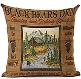 Retro Background Wildness Cabins Black Bear Cotton Linen Throw Pillowcase Personalized Cushion Cover NEW Home Office Decorative Square 18 X 18 Inches