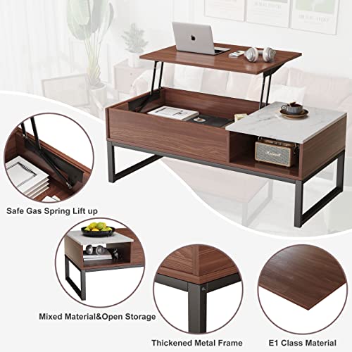 Tbfit Lift Top Coffee Table with Storage, Retro Lifting Coffee Tables for Living Room, Smart