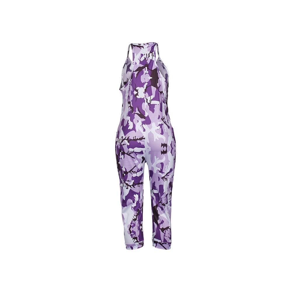 Women\'s Loose Capri Jumpsuits - Casual Camouflage Racerback V Neck One Piece Romper X-Large Purple Camouflage