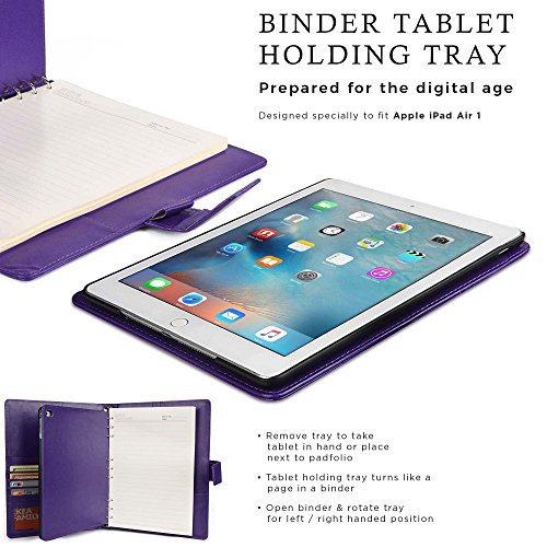 COOPER FOLDERTAB Padfolio Case compatible with iPad Air 1 | Business Executive Organizer with Notepad | Vegan Leather, Left & Right Handed Binder, Notebook Refill, Pockets | Apple A1474, A1475, Purple - Thumbnail 4