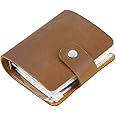 A9 Genuine Leather Journal, Brown Handmade Leather Pocket Size Binder Planner, Mini Vintage Leather Planner, 120 Sheets Pages, Loose Leaf 3-Ring with Snap Button Closure (Brown)