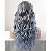 BERON 23 Inches Women Girls Lovely Synthetic Mix Color Long Curly Wigs Pin Curls with Neat Bangs Hairnet Included (Dark Grey Mix Light Blue)