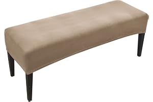 FORCHEER Dining Bench Cover 49-60 Inch Stretch Rectangle Velvet Bench Seat Slipcover for Living Room, Bedroom Washable (Velvet-Camel)