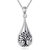 HOPEEZZ S925 Sterling Silver Teardrop Tree of Life Pendant Necklace - Elegant Symbolic Jewelry Gift for Women