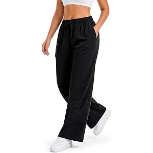 GooBe Women's Wide Leg Travel Pants, Pull-On Drawstring Waist & Pockets | Pull-on wide leg pants with an elastic drawstring w
