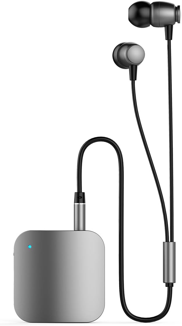 Yigenet Bluetooth V4.1 Headphones Music Receiver Stereo Earphones 3.5 mm Jack In-Ear Audio Earbuds Clip-on Collar Handsfree Headsets Long Standby Time - Sky Grey