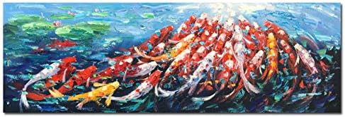 RQMQRL Wall Canvas Art Picture Print Abstract Fengshui Koi Fish Lotus Landscape Chinese Painting Calligraphy Poster For Living Room
