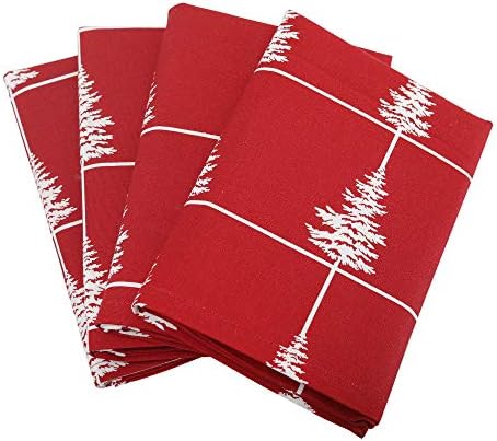 Napkins, Set of 4, Xmas Tree, 100% Cotton, Eco Friendly and Safe, Wine Red/White Color, For all Homes, Size 18"X18" Product of Cote De Amor