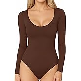 Bodysuit for Women Long Sleeve Shapewear Bodysuits Tummy Control Sexy Round Neck Body Suits Slimming Scoop Tops
