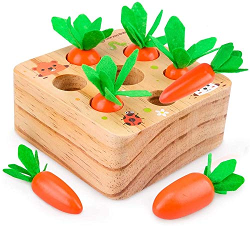 UMBWORLD Wooden Educational Toys for 1 2 3 Year Old Boys and Girls, Carrots Harvest Montessori Shape Size Matching Game…