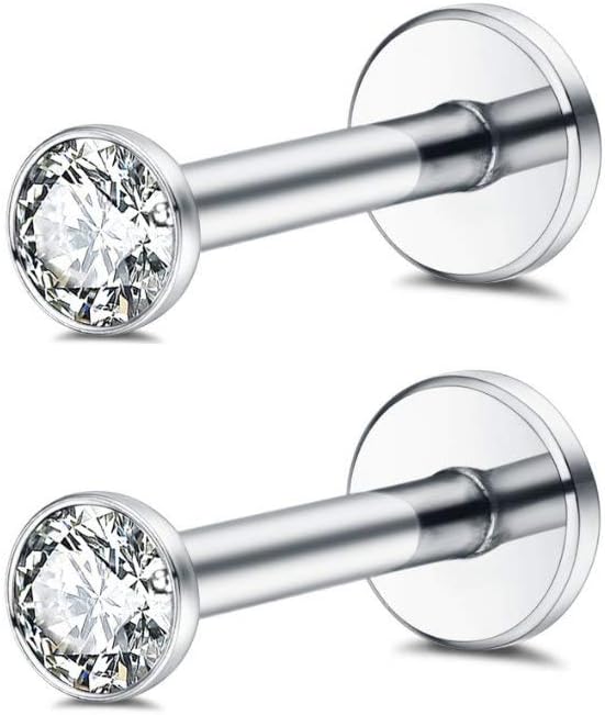 16g Surgical Steel Internally Threaded Micro CZ Gem Top Tragus/Helix/Labret Stud 1 Pair 3mm (3mm)
