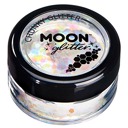 Iridescent Chunky Glitter by Moon Glitter â€“ 100% Cosmetic Glitter for Face, Body, Nails, Hair and Lips - 0.10oz - White
