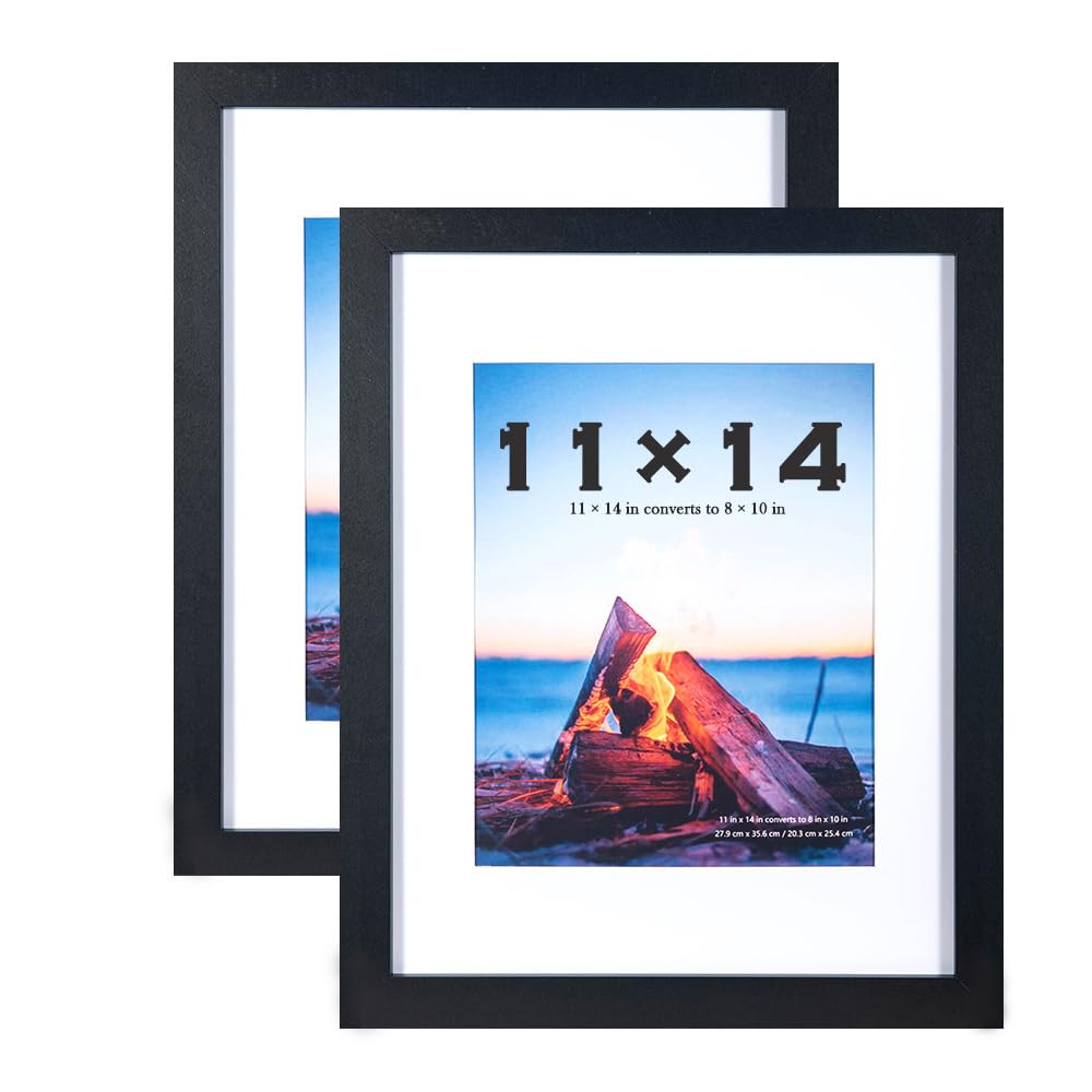 Black Picture Frames 14x11 Inch 2 Pack, Wooden Picture Frame for Tabletop and Wall Mounting, Mount for Picture 8x10,11 x 14 inch frame,11x14 frame