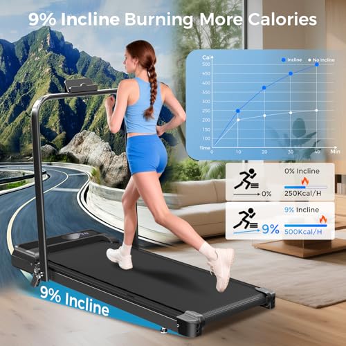 Aiteid Treadmil Foldable Portable Compact with 2.5-3.0HP Motor, 9-12% lncline, 350LBS Capacity, Under Desk Walking Pad for Home Office Small Space, Remote Control, Installation-Free, Quiet Brushless
