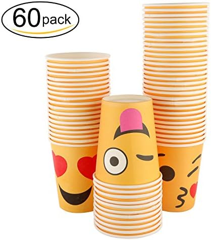 Emoji Paper Cups,Lambergroup Party cups Included 6 Assorted Emoji Designs 9 oz Disposable Paper Cups for Hot Coffee Tea Cold Drink Party Holiday Wedding Baby Shower( 60 count )