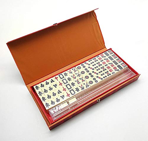 Oumeiyi Mini Mahjong Beige Color Long Box Traditional Chinese Mah Jong Set for Home or Travel Family Game Party Friends Gathering Table Board