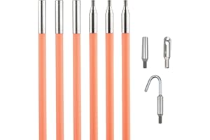 Klein Tools 50303 30-Foot Lo-Flex Glow Fish Rod Set, (6) 5-Foot Fiberglass Rods, Adapter, Bullet Nose, Splinter Guard Coating