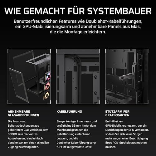 3500X LX-R RGB iCUE LINK Panoramaglas Mid-Tower-PC-Gehäuse – 3 x LX120-R RGB-Lüfter und iCUE LINK System Hub Inklusive, GPU-Anti-Sag-Arm, Platz für bis zu 10 x 120-mm-Lüfter – Schwarz