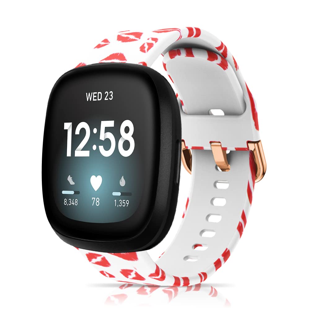 ToVioc Watch Strap for Fitbit Versa 3 / Fitbit Sense No Fading Silicone Replacement Watch Band for Fitbit Sense/Fitbit Versa 3 - Red Lips