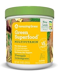 Amazing Grass Green Superfood, Multivitamin, Pineapple Lemongrass, Powder, 30 Servings, 7.4oz, Biotin, B12, Zinc, Vitamin D3, Wheat Grass, Spirulina, Alfalfa, Probiotic, Greens, Vitamin C