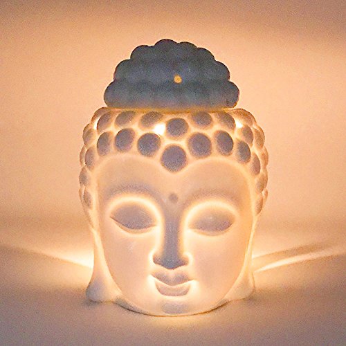 Moylor White Ceramic Buddha Head Essential Oil Burner and Tea Light Candle Holder for Amora, Spa, Yoga, Meditation, Zen