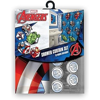 Marvel All New Fabric Shower Curtain Set with 12 Matching Hooks (Avengers)