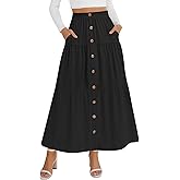 KUOTAI Womens Summer Boho Flowy Swing Maxi Skirt Tiered A-Line Elastic Waist Long Skirt with Pockets
