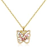 Gold Pressed Flower Necklace for Women Butterfly Pendant Necklaces for Daughter Mom Birthday Gifts for Sister Besties Floral Gifts for Aunt Grandma Resin Wildflower Necklace for Her Girlfriend