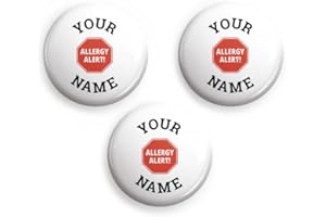 3 Personalized Custom Pinback Buttons (Allergy Alert Theme)
