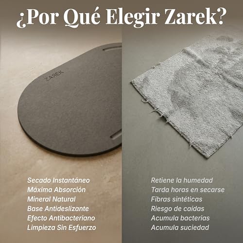 ZAREK Diatomite Oval Bath Mat 60 x 39 cm – Natural Stone Bath Mat, Quick Drying and Ultra Absorbent – Non-Slip and Antibacterial Bath Mat – Diatomite Stone for Shower and Bathtub