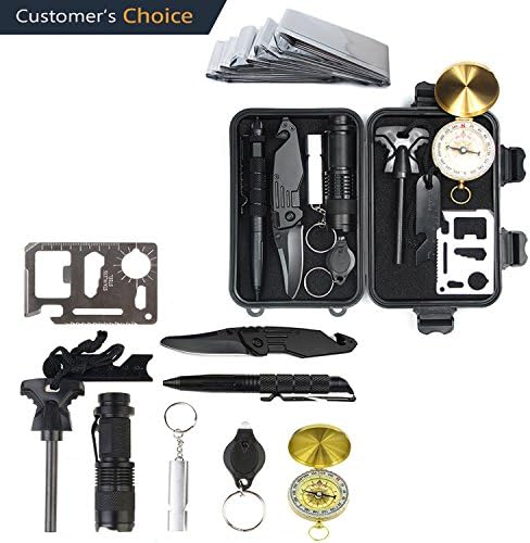 Survival Gear Kit,SPNRO Professional 11 in 1 Wild Emergency Survival EDC Kits with Fire Starter Whistle Pocket Knife Flashlight Tactical Pen etc for Outdoor Traveling Hiking Hunting Field Camping