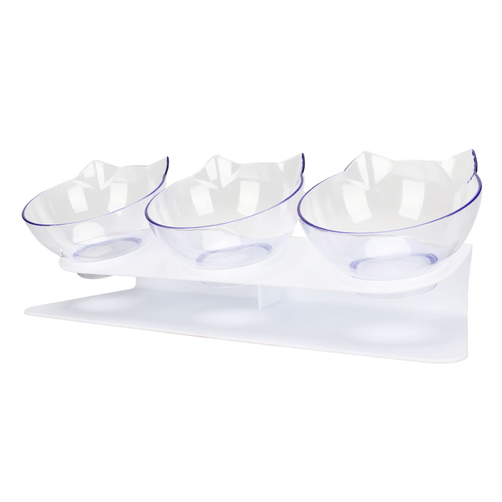 Rengu Cat Bowl, 3 Bowls Elevated Cat Feeder Transparent Tilting Bowl Cervical Spine Protector Easy to Clean for Daily Cats, Anti Vomiting Elevated Bowls Set for Cat and Puppy