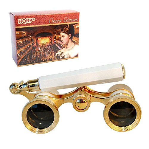 image for HQRP 3 x 25 Opera Glasses Binocular w/Built-in Extendable Handle/White