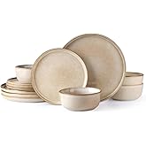 AmorArc Stoneware Dinnerware Sets,Round Reactive Glaze Plates and Bowls Set,Highly Scratch Resistant | Dishwasher & Microwave Safe Dishes Set,Service for 4 (12pc)