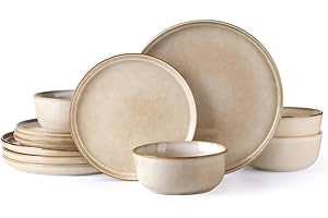 AmorArc Stoneware Dinnerware Sets,Round Reactive Glaze Plates and Bowls Set,Highly Chip and Crack Resistant | Dishwasher & Mi