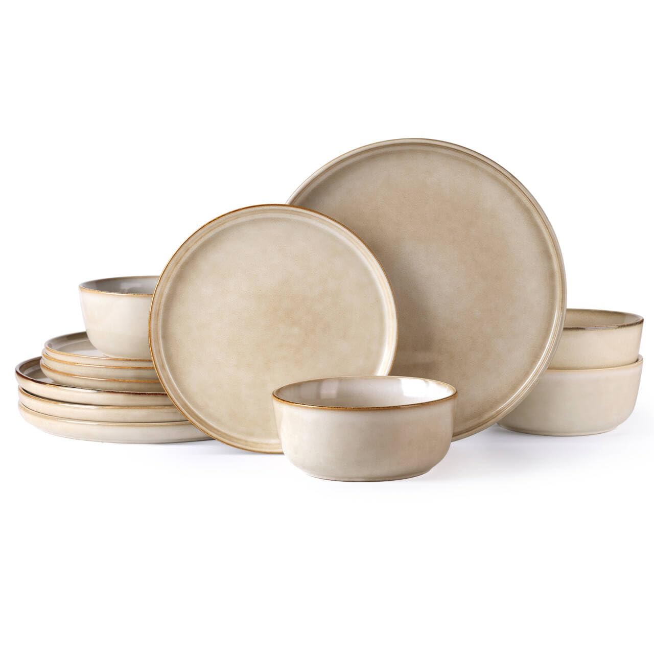 Photo 1 of AmorArc Stoneware Dinnerware Sets,Round Reactive Glaze Plates and Bowls Set,Highly Scratch Resistant | Dishwasher & Microwave Safe Dishes Set,Service for 4 (12pc)