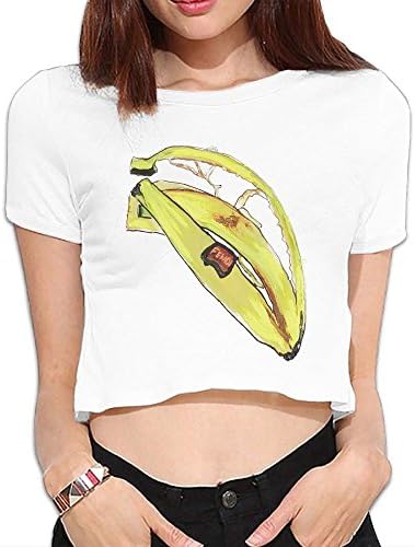 Women's Sexy Exposed Belly Button T-Shirt Fendi Logo Banana Skin Print Pattern Short Sleeves Tees Tops